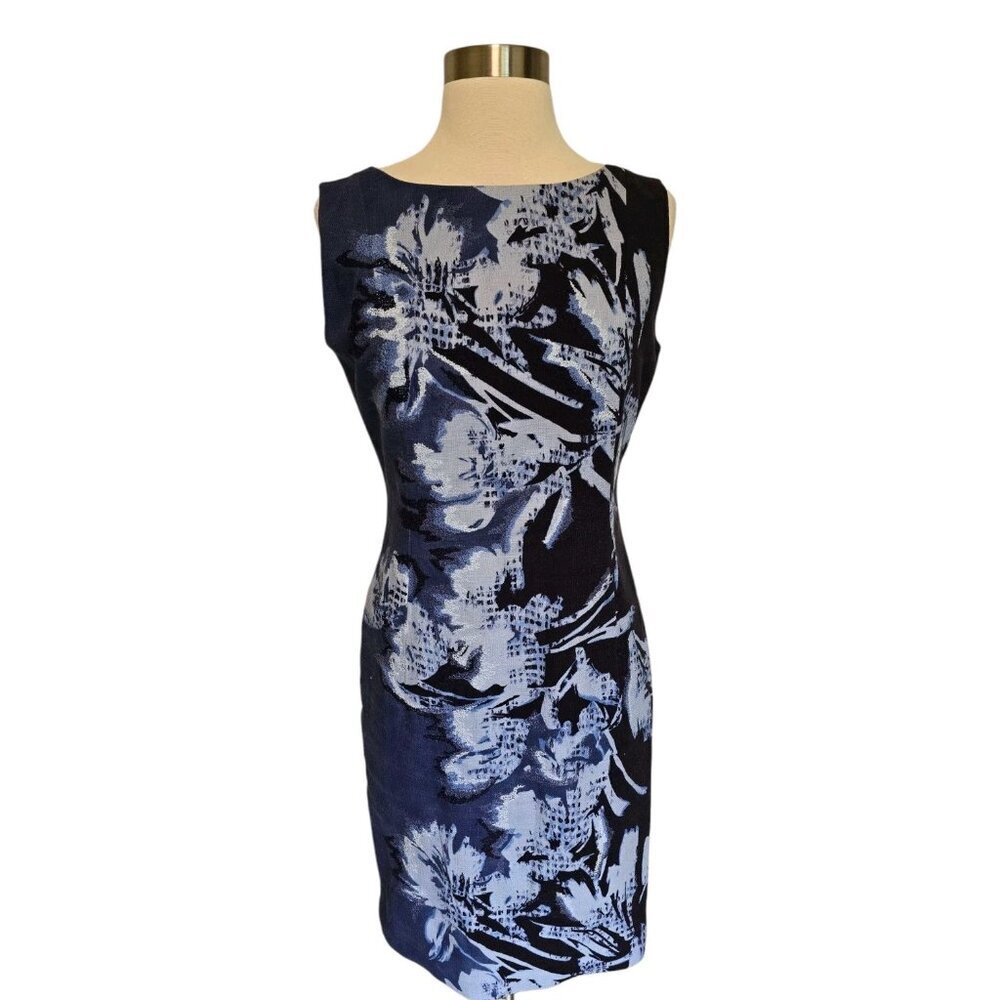 Lafayette 148 Blue Floral Shift Lined Sleeveless‎ Dress Size 2
